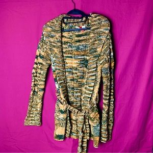 H&M Green/Orange Woven Wool Sweater Jacket - Size 10